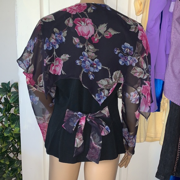 Vintage 80’s pink black sheer chiffon collar bow blazer jacket M - Picture 6 of 12